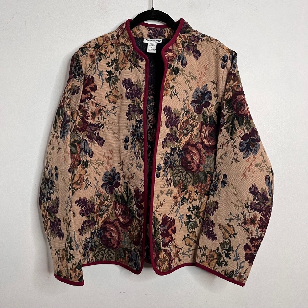 Serengeti Floral Tapestry Open Front Jacket Women's XL Artsy